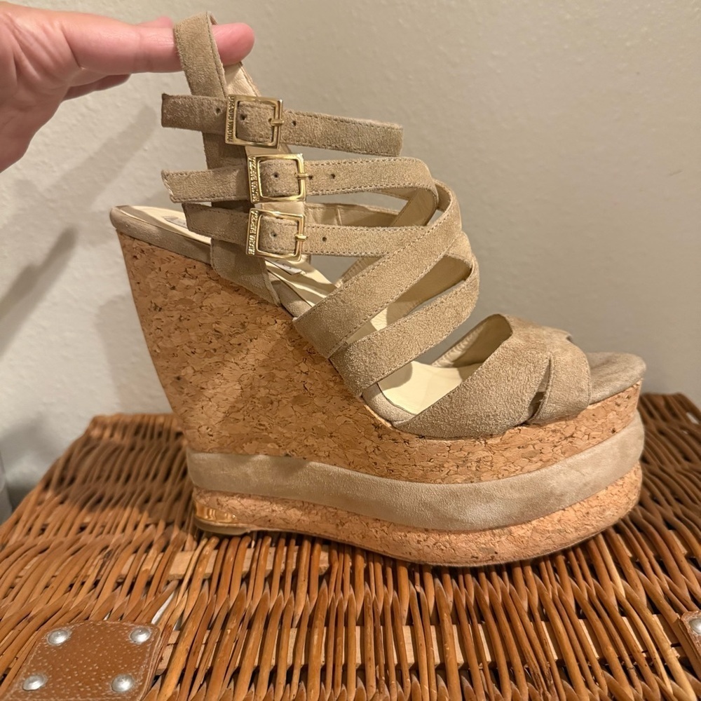 Paloma Barcelo Wedges Sandals Women’s 39.5 Tan Suede Platform Strappy Designer